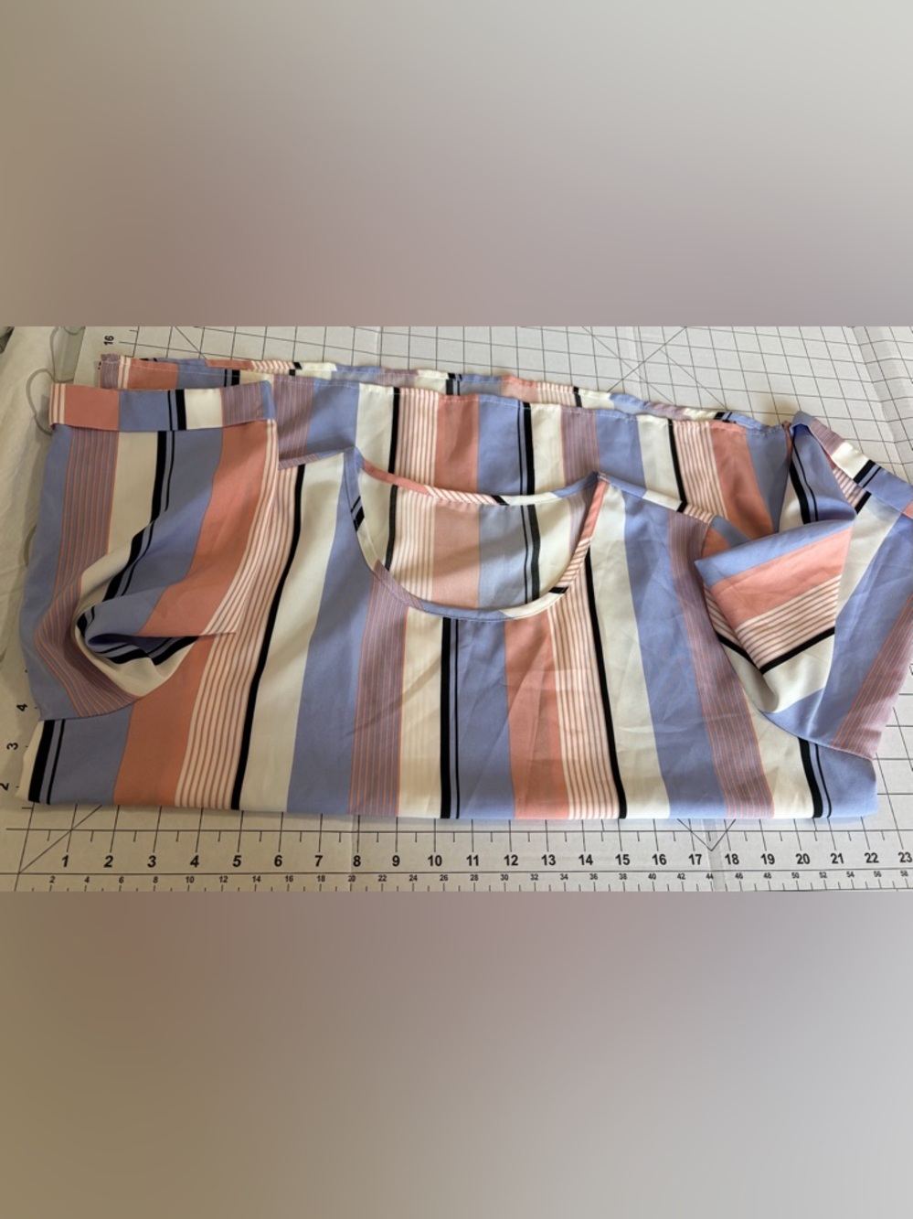 SHEIN Pastel Multistripe Round-Neck Blouse - Pink, Blue & White - Picture 2 of 3